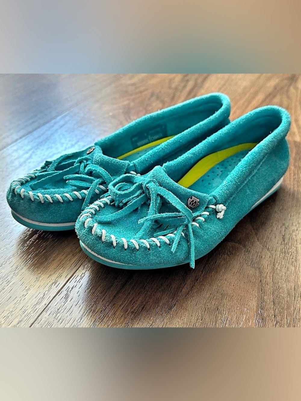 Minnetonka Cally Suede Moccasin Flats in Teal women’s size 7.5-8